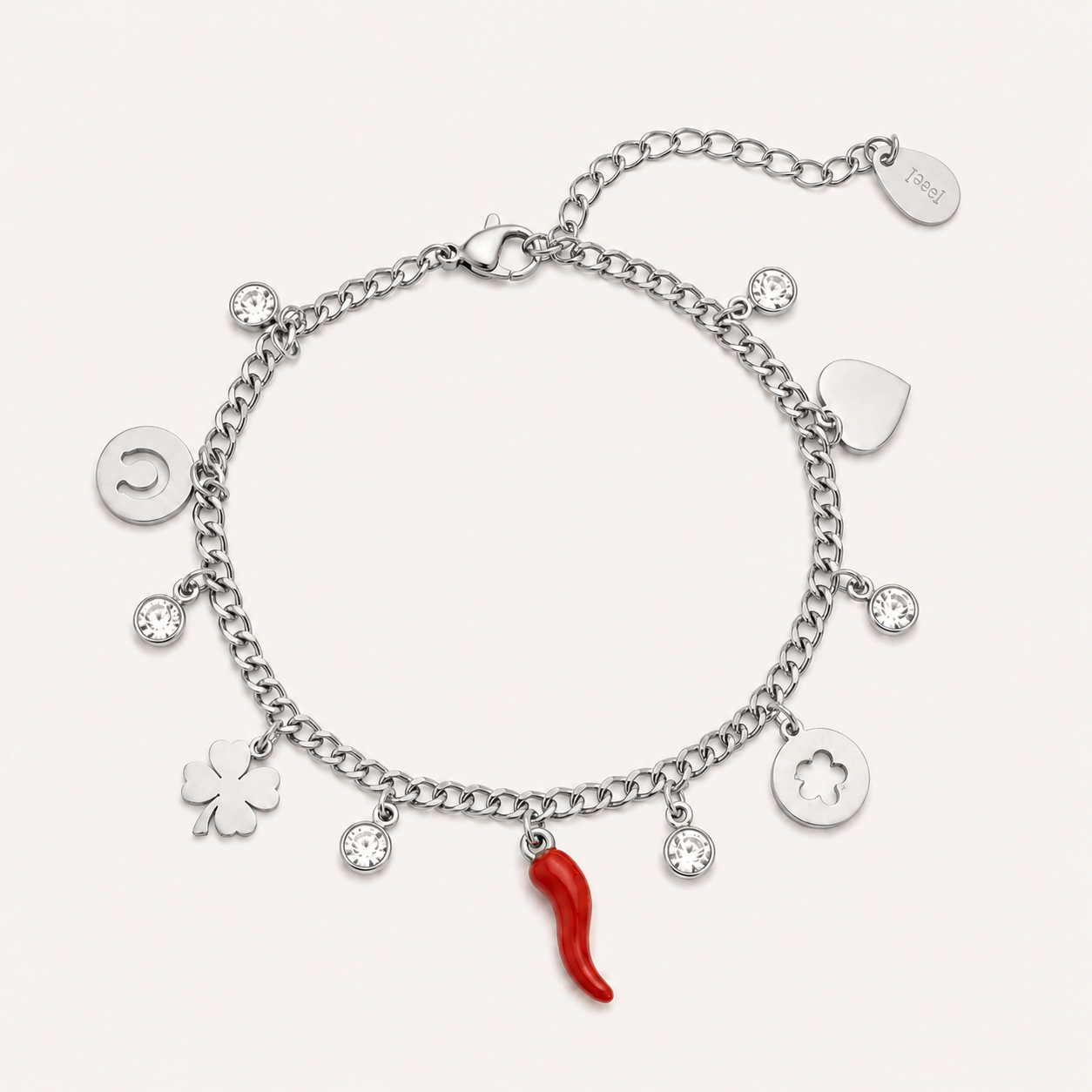 Lucky Charm Bracelet with Four-Leaf Clover and Italian Horn.
